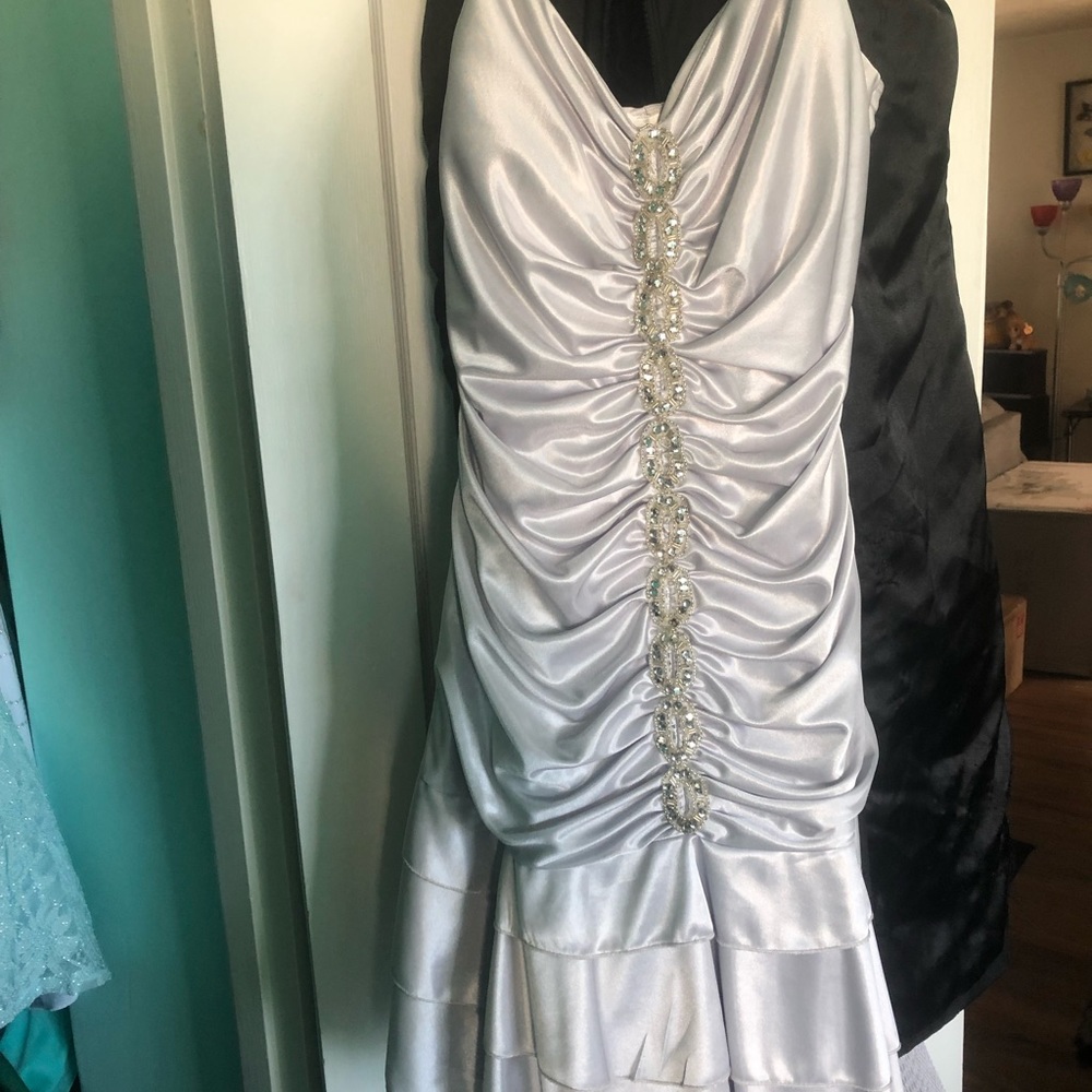 Short silver spaghetti strap dress